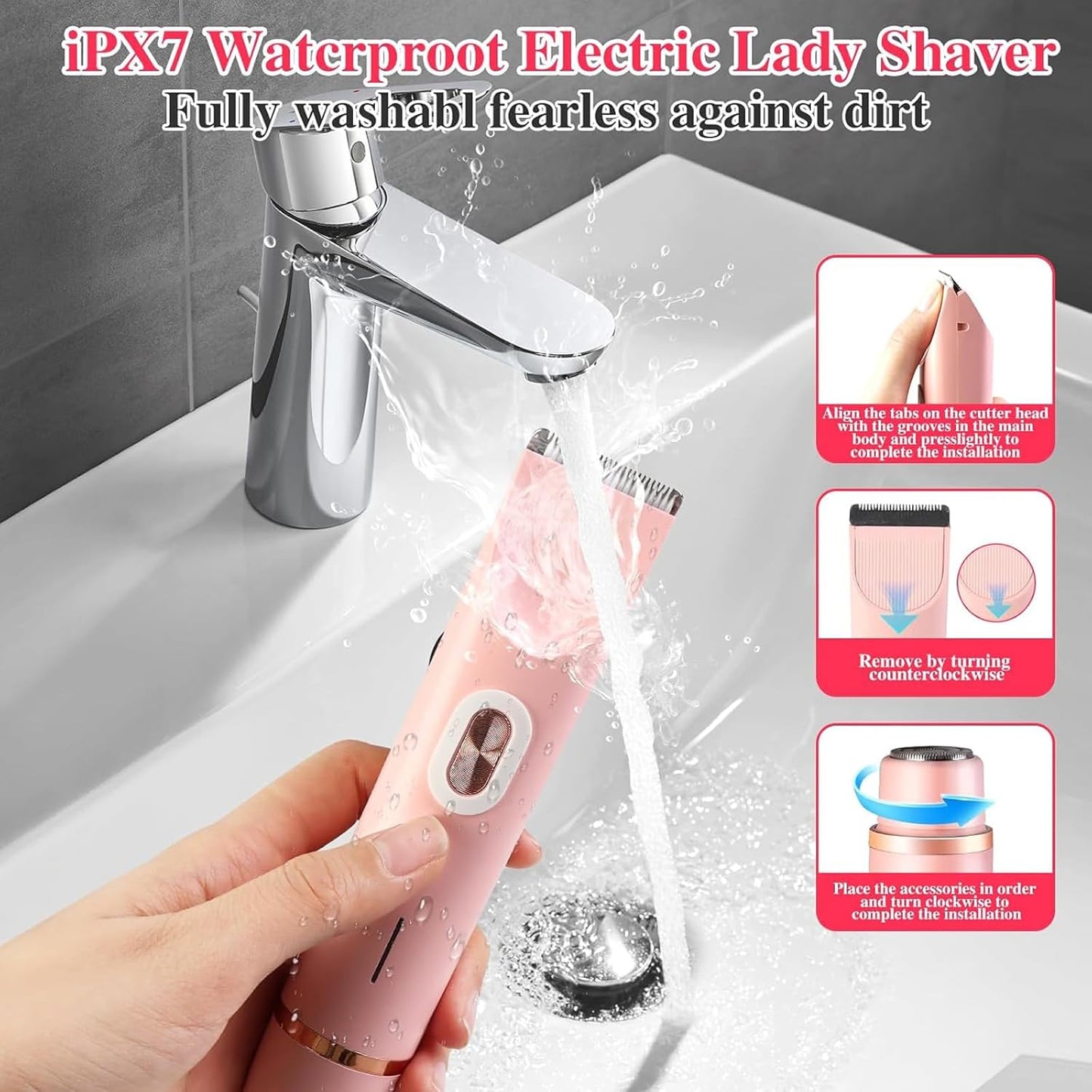 Valentines Day Gifts for Her 2 in 1 Electric Glow Shaver, Portable Bikini Trimmer for Women, Dual Head Rechargeable Electric Razor, IPX7 Waterproof Wet & Dry Use Legs Body Pubic Hair Trimmer for Men