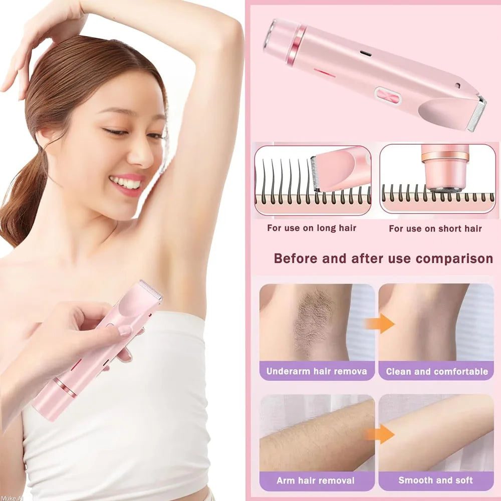 2In1 Electric Epilator Razors Painless Bikini Trimmer Facial Mustache Shavers Body Hair Trimmer for Women Facial Hair Remover