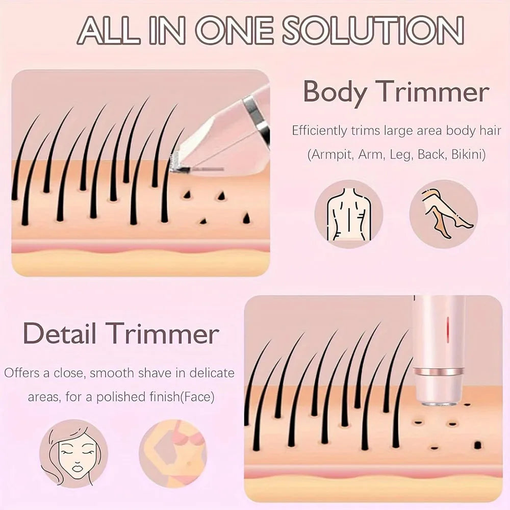 2In1 Electric Epilator Razors Painless Bikini Trimmer Facial Mustache Shavers Body Hair Trimmer for Women Facial Hair Remover