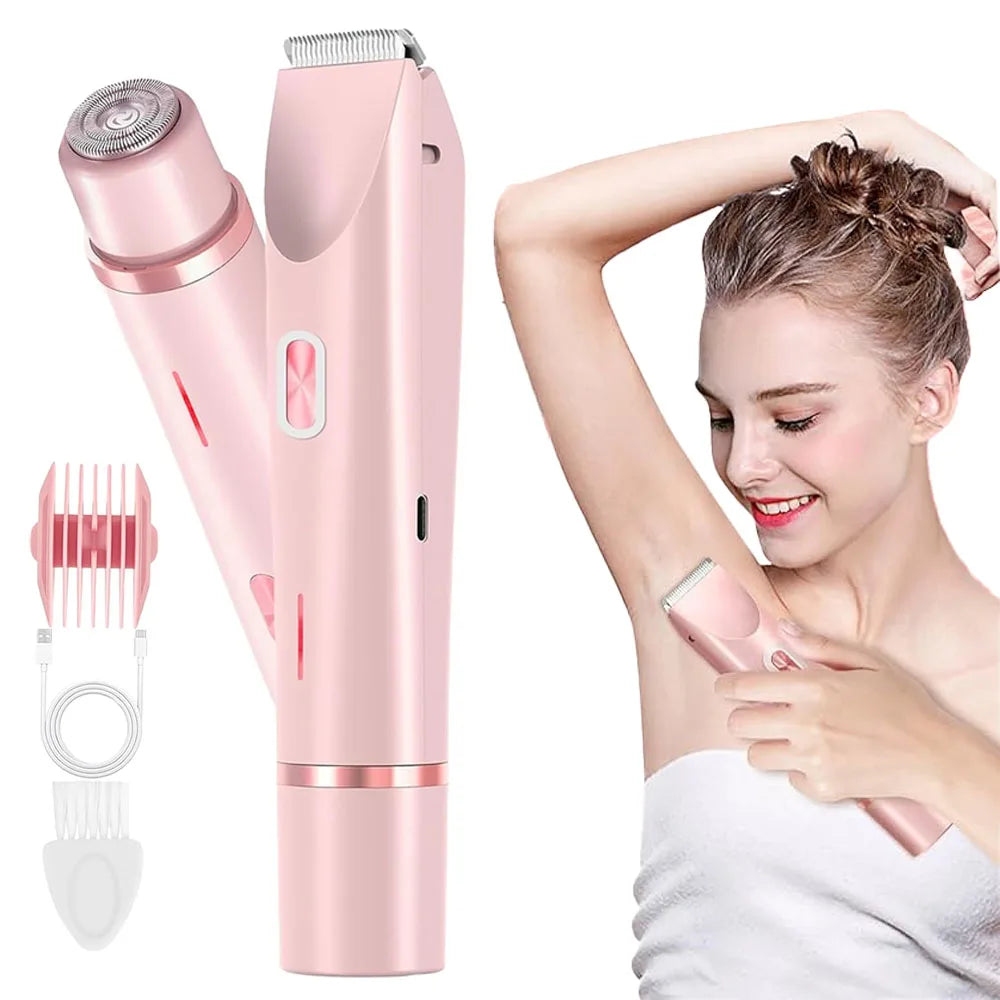 2In1 Electric Epilator Razors Painless Bikini Trimmer Facial Mustache Shavers Body Hair Trimmer for Women Facial Hair Remover