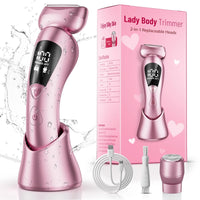 Electric Razor for Women, 2-In-1 Womens Electric Razor, Rechargeable Cordless Bikini Trimmer Shaver, IPX7 Waterproof Wet Dry Body Pubic Hair Trimmer, Lady Shaver for Face, Underarm & Legs